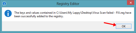 Failed virus scan registry fix