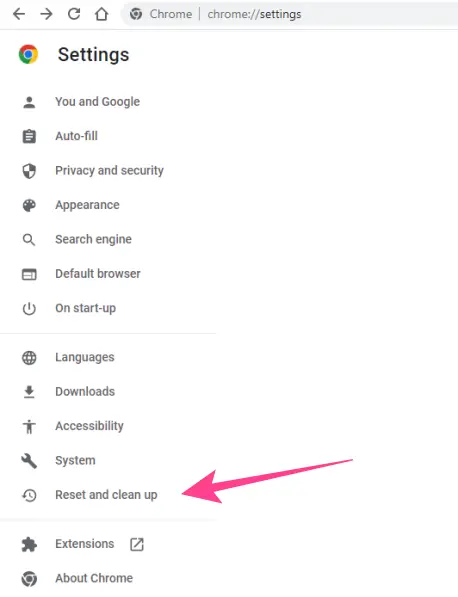 chrome settings reset and cleanup