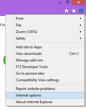 Internet explorer menu