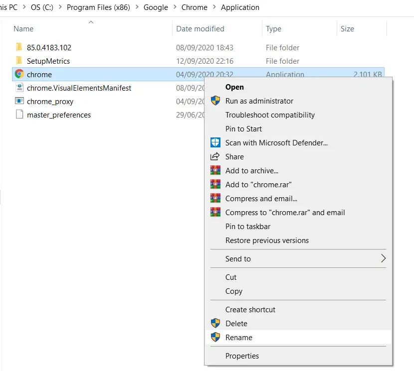 rename chrome fix chrome not opening