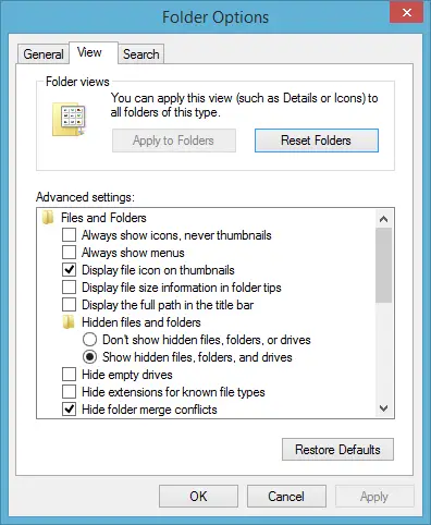 folder options settings