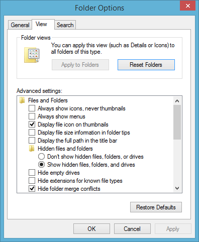 folder options settings