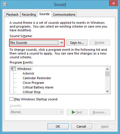 Windows sound options