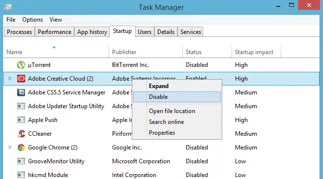 disable startup programs to speed up windows 8.1