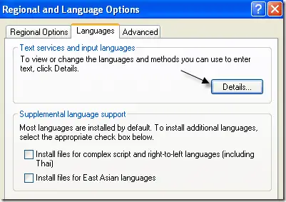 regional and language options xp