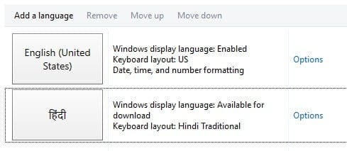 Change Keyboard Language windows 10