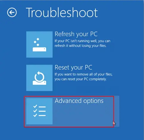 windows 8 advanced option troubleshoot