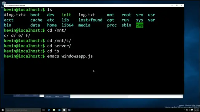 bash shell on windows 10