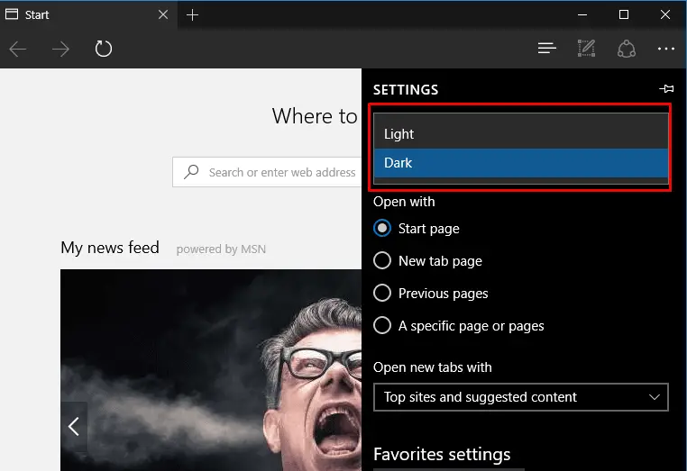 edge browser dark theme