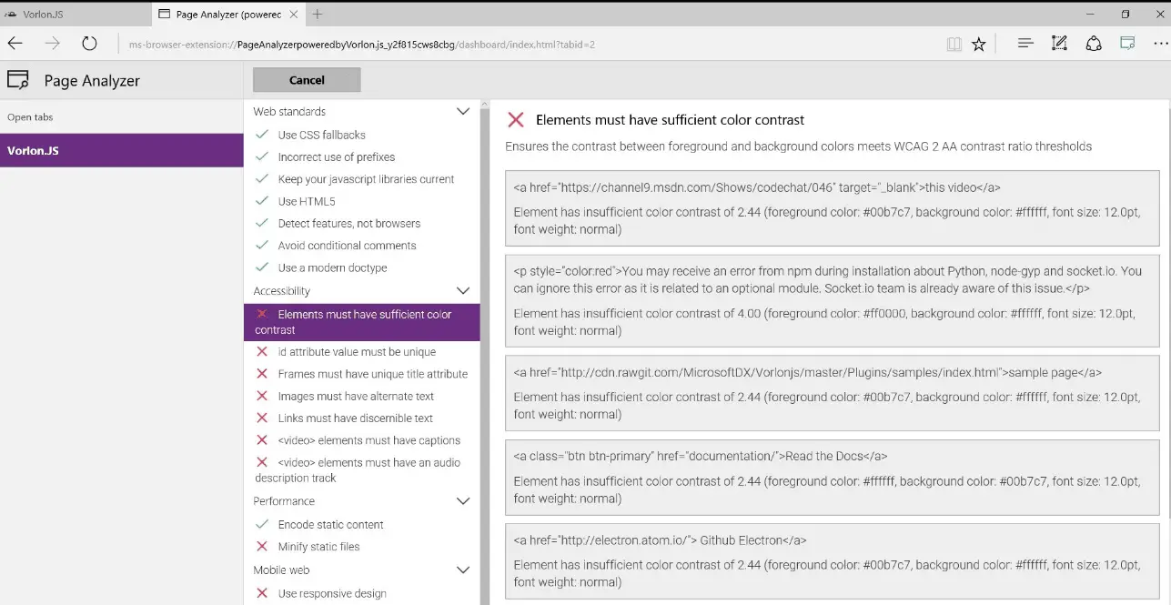 edge extensions page analyzer