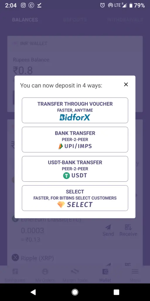 payment on bitbns