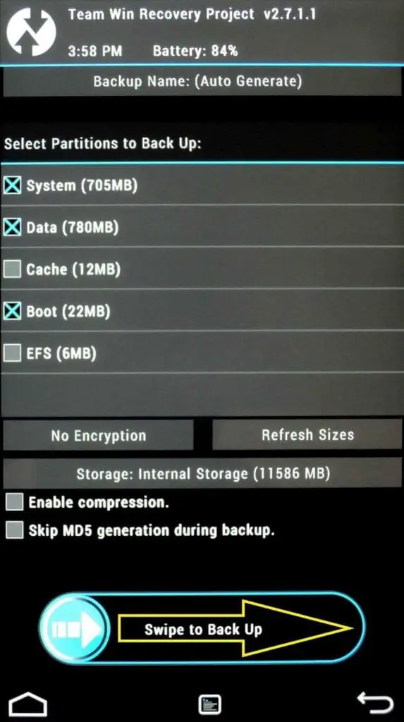 twrp custom recovery backup