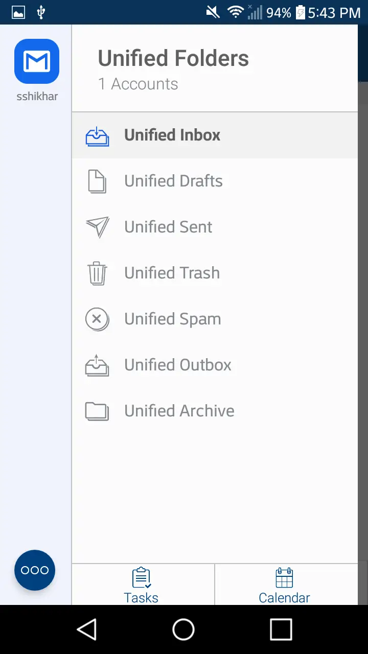 BlueMail unified folders