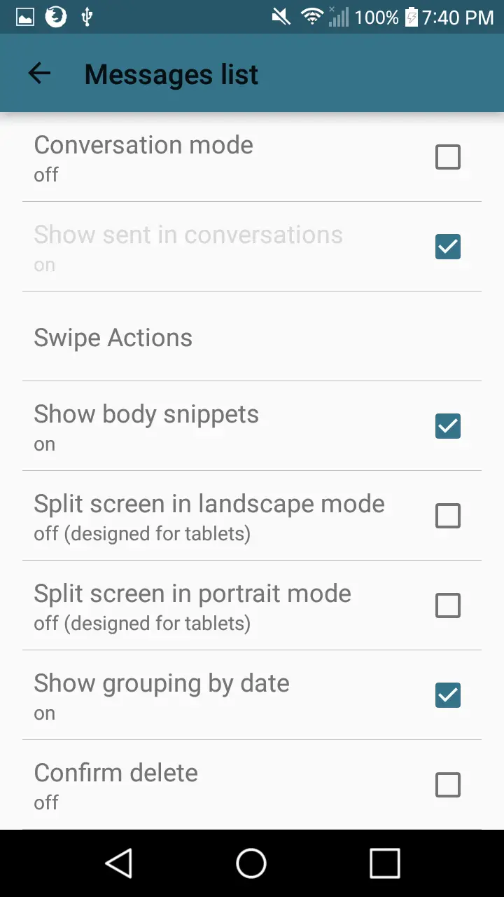 Mail Droid Message list