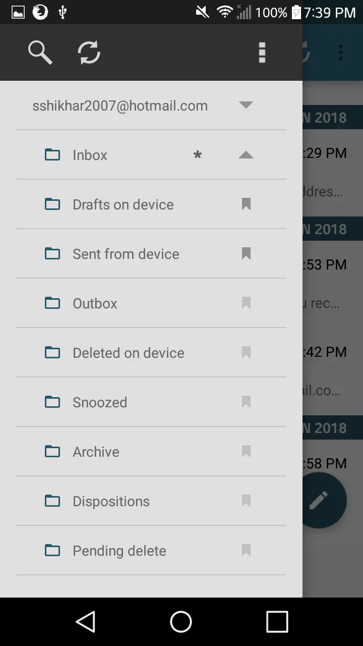 MailDroid menu folders