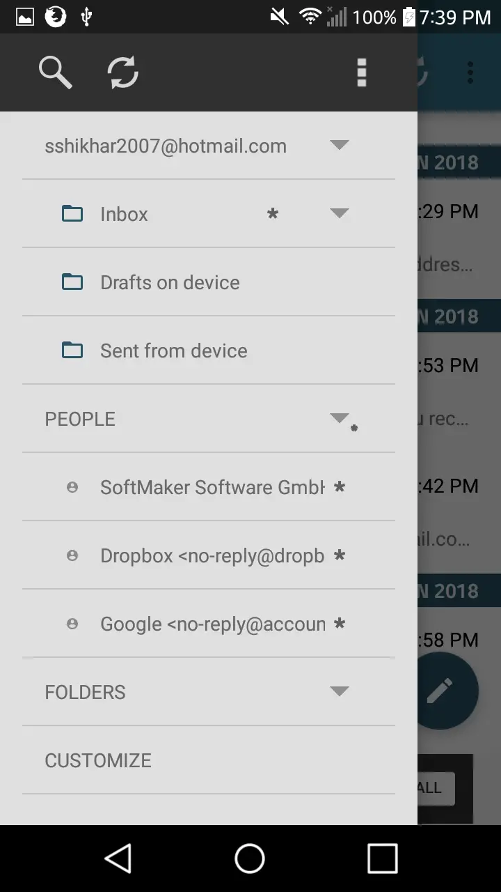 MailDroid menu