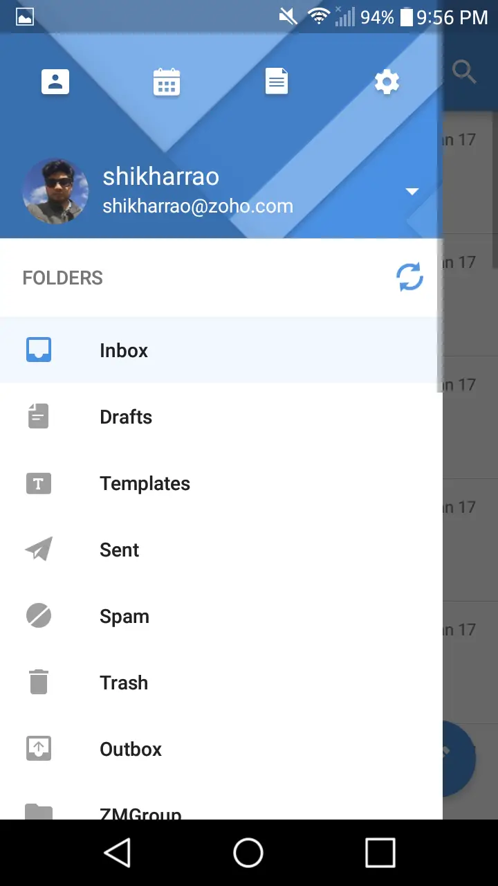 Zoho Mail Menu