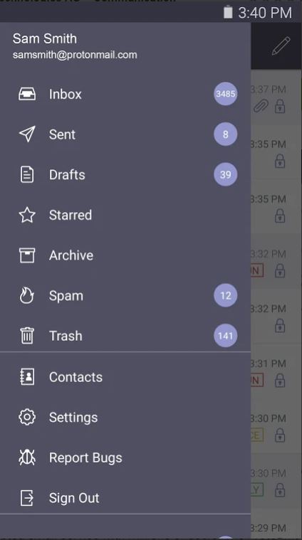 proton mail interface