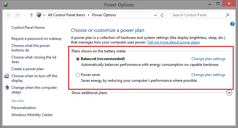 windows power settings