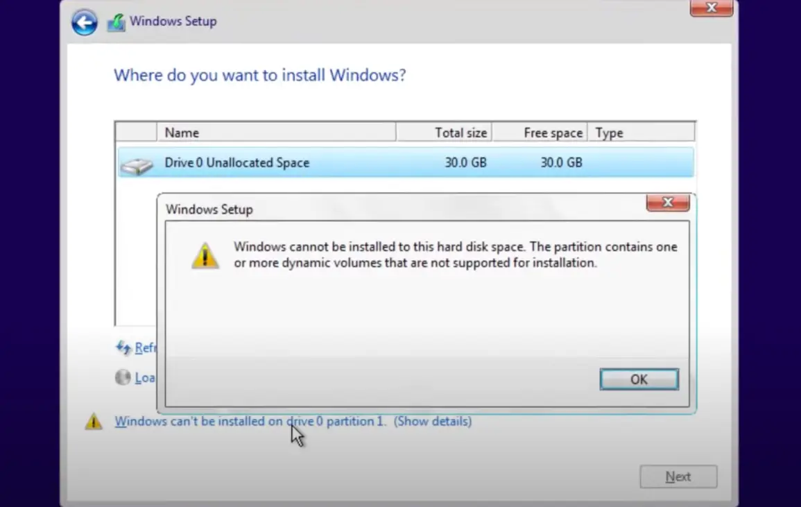 gpt error while installing windows 10