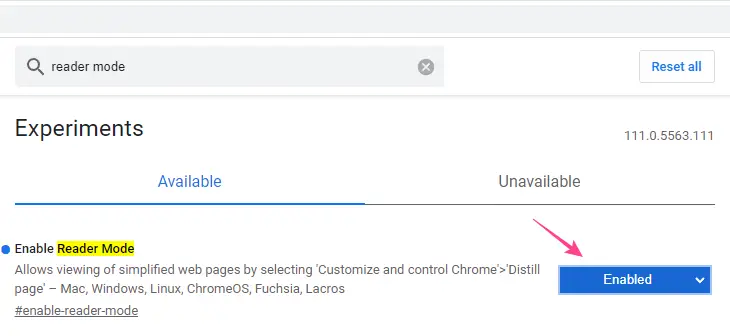 enable reader mode in chrome