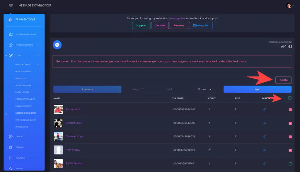 delete multiple facebook messages