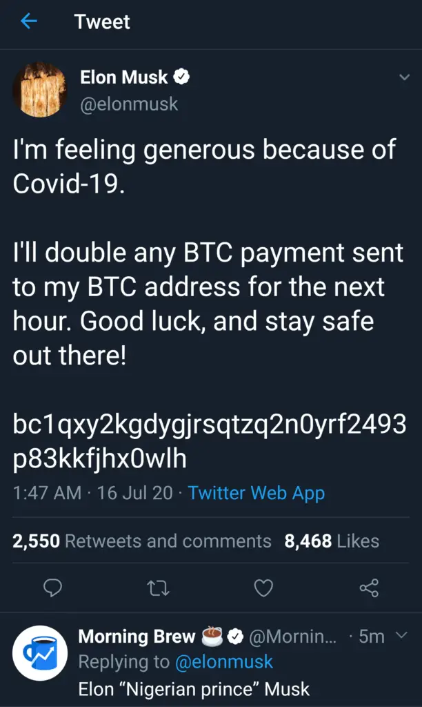 elon musk twitter hacked bitcoin scam