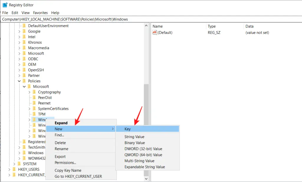 windows registry key