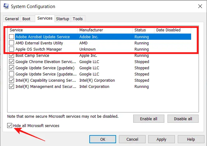 disable enable windows 10 services