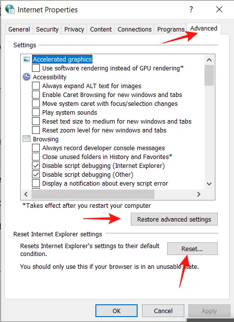 reset advanced internet settings to fix wifi not working issue
