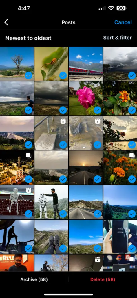 select instagram posts to delete