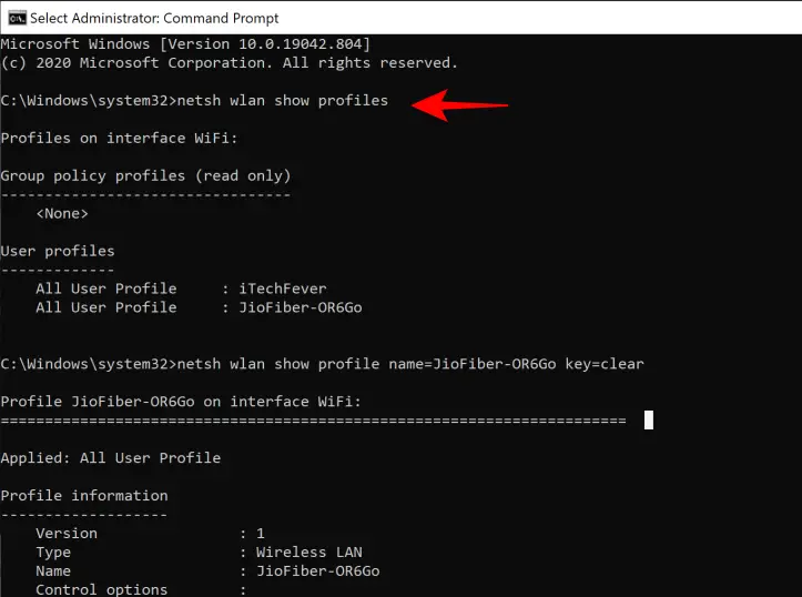 netsh wlan show profiles