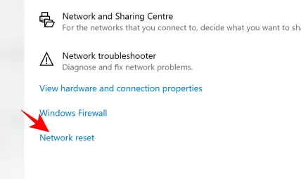 network reset in windows 10