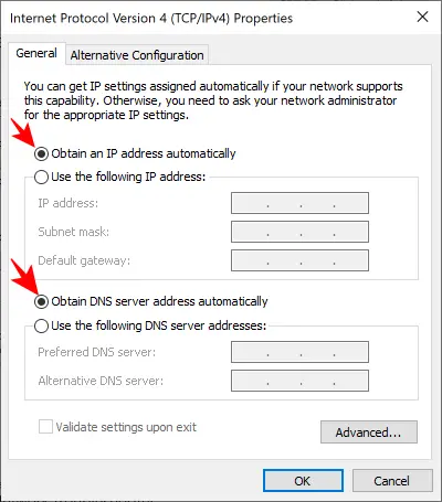 obtain ip dns automatically