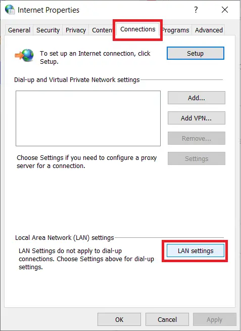 lan settings windows 10