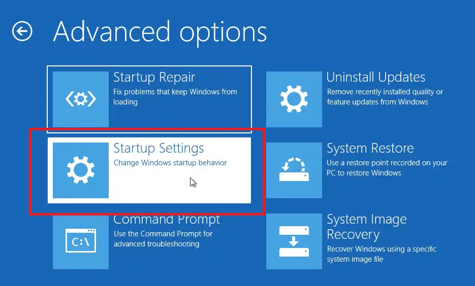 advanced repair option windows 10