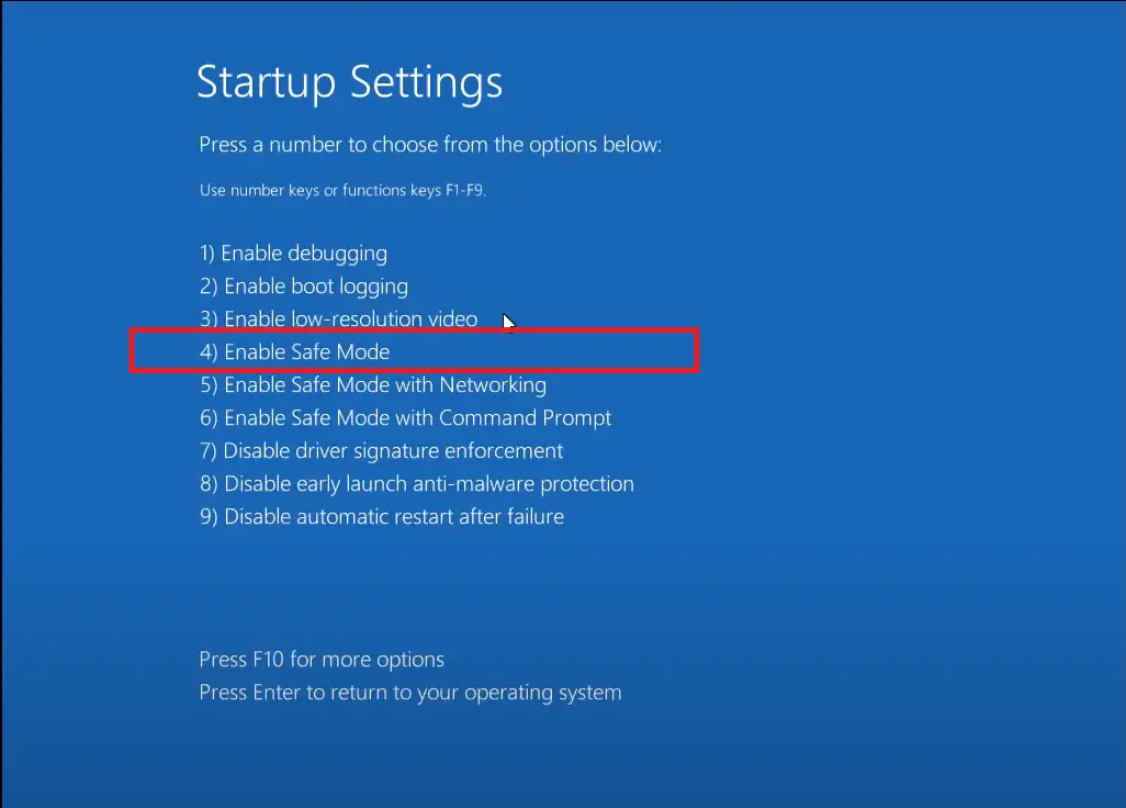 enable safe mode windows 10