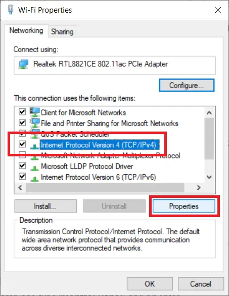 networking properties TCP /IPv4