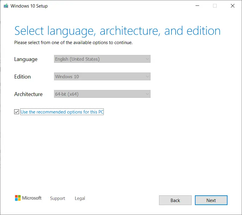 Windows setup select language