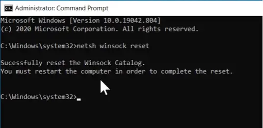 netsh winsock reset