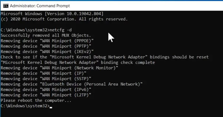 netcfg -d to fix wifi adapter missing issue