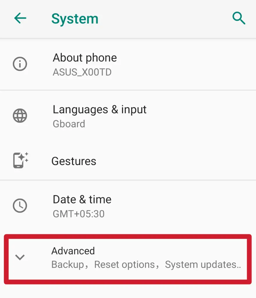 android advanced options