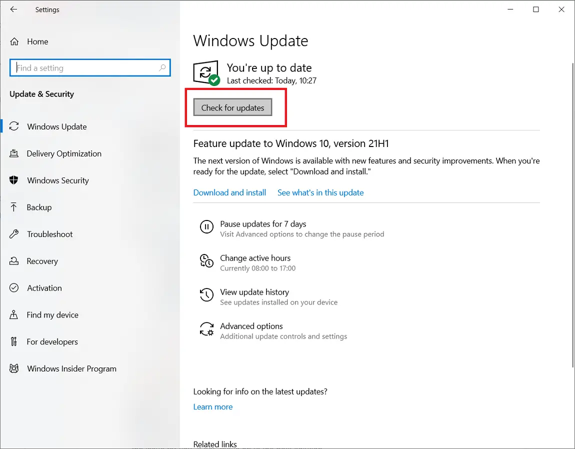 check for windows 10 updates