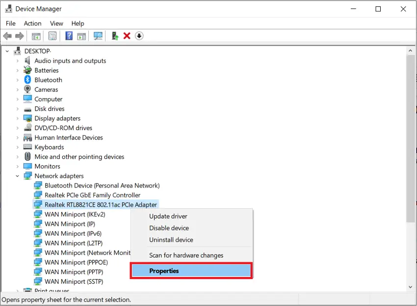 wireless network properties