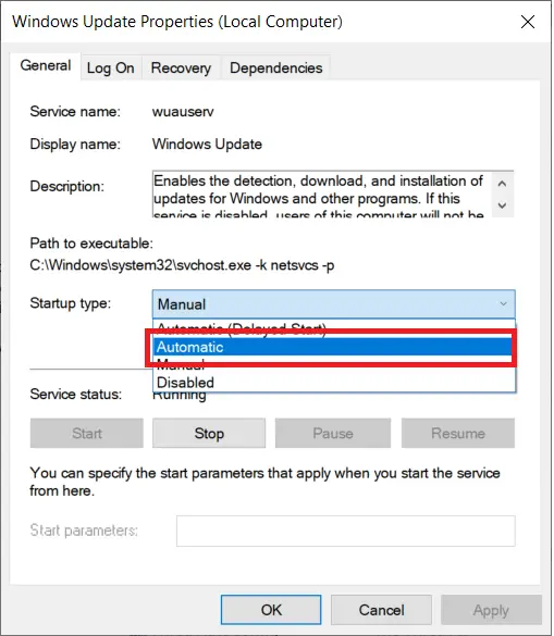 windows update properties