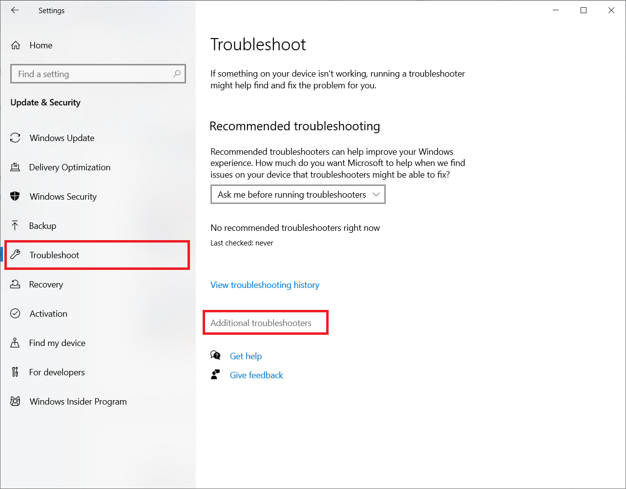 Troubleshooter Windows 10