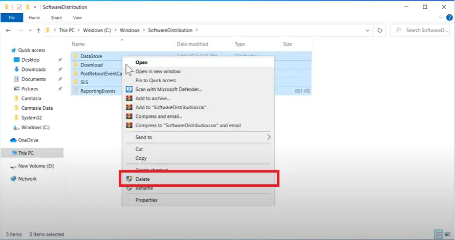 delete software distribution folder