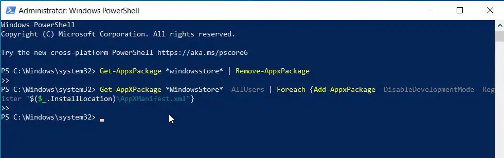 reinstall microsoft store powershell