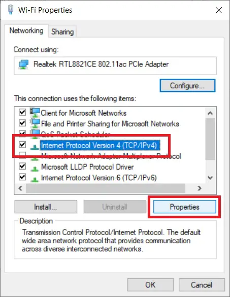 internet protocol version 4 TCP/IPv4