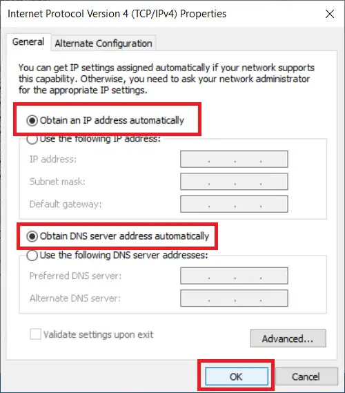 Obtain DNS server address automatically